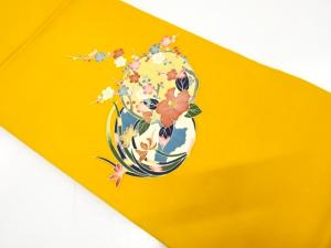 塩瀬　手描友禅　椿に枝梅・花丸模様　名古屋帯